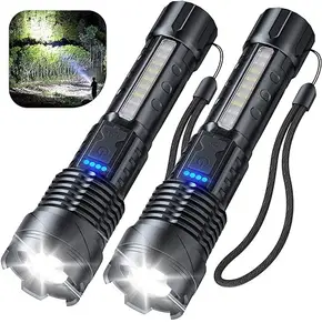 Linterna de alta potencia, linterna táctica recargable LED blanca, lámpara de 30W, antorcha portátil, luz impermeable con zoom, largo alcance