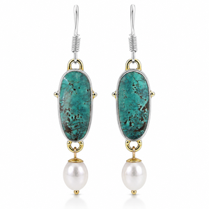 Eleganti Orecchini Pendenti con Pietra Verde Oceano e Perle, Orecchini Creativi a Goccia per Donne - Product Image 1