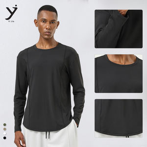 Logo personnalisé hommes respirant séchage rapide Gym t-shirts manches longues couleur unie sport Fitness entraînement col rond sweat-shirt - Product Image 2