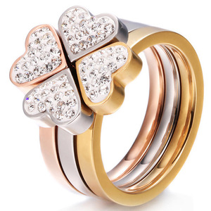 Anillo con Forma de Corazón en Tres Colores, con Incrustaciones, de Acero Inoxidable, Joyería de Moda para Mujer, Regalo - Product Image 1