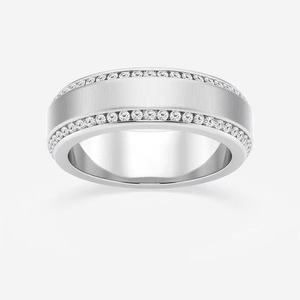 Anillo de Eternidad de Oro Blanco de 14K con Diamante Cultivado en Laboratorio de 1 Quilate, Corte Redondo, Borde Biselado de 7mm, Acabado Satinado, Anillo de 4mm - Product Image 1
