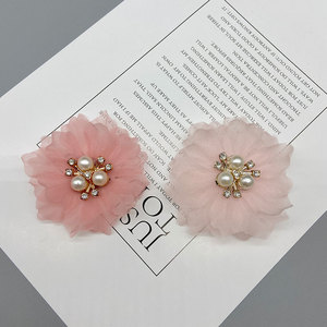 Barrettes à cheveux en tissu avec fleurs, accessoires pour cheveux en maille perlée, fleurs faites à la main pour usage quotidien, décorations DIY - Product Image 4