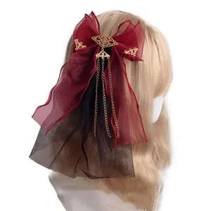 Chinese Style Bow Ribbon Hairpins For Girls Lace Big Bowknot Hairclips Kids Hair Clips Red Barrettes Kawaii Headwear