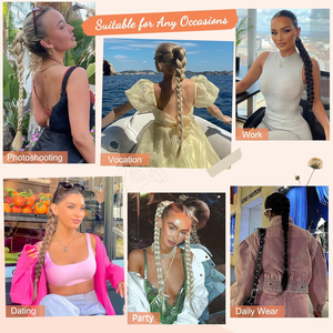 Extensions de <span class=keywords><strong>cheveux</strong></span> synthétiques longues en queue de cheval, queue de cheval tressée à faire soi-même avec un élastique - Product Image 5