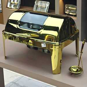 Calentador de Comida Comercial Premium de Acero Inoxidable de 9L con Tapa Enrollable Dorada y Ventana Visible, Juego de Buffet <span class=keywords><strong>para</strong></span> Banquetes de Boda - Product Image 3