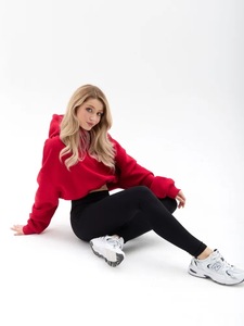 Sudadera con Capucha de Forro Polar para Mujer, Corte Holgado, Estilo Urbano, Logotipo Bordado, Top Corto, Otoño Invierno, Transpirable, Disponible en Stock - Product Image 4