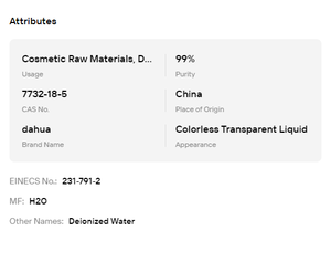 Agua Desionizada de Grado Cosmético 100% de Alta Pureza CAS 7732-18-5, Solvente Destilado para Perfumes y Fórmulas de Cuidado de la Piel - Product Image 6