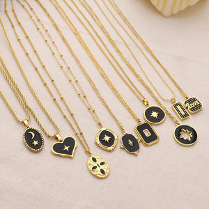 2025 Vintage gota de aceite encanto collar de acero inoxidable negro esmalte Luna estrella amor corazón colgante joyería de moda para mujeres regalos - Product Image 4
