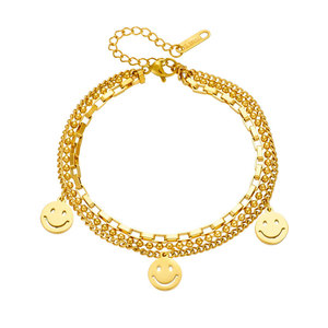 Pulseras y Brazaletes Finos al por Mayor, Acero Inoxidable 316L, Chapado en Oro PVD de 14k y 18k, Cadena de Mano con Cara Sonriente para Mujer - Product Image 5