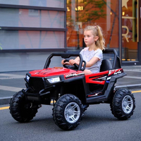 Voiture électrique tout-terrain biplace pour enfants, télécommandée, à quatre roues, en plastique, avec batterie intégrée