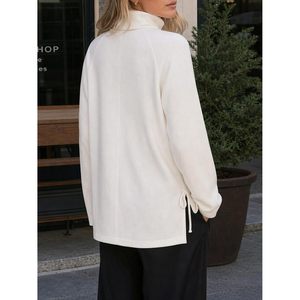 Custom Womens <b>Turtleneck</b> Oversized <b>Sweater</b> Ribbed Knit Side Slit Batwing Sleeve Drop Shoulder Pullover - Product Image 4