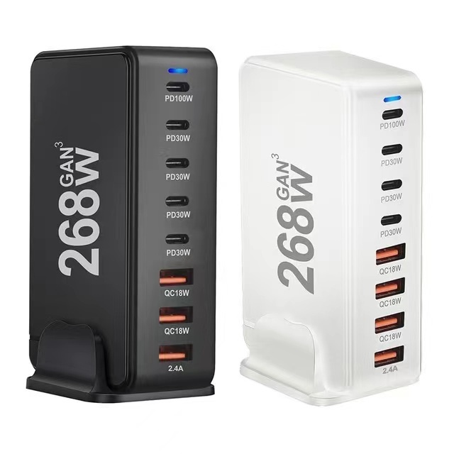 268W GaN USB-C Fast Charger with 30W SCP PD100W QC4.0 5-Port Desktop Adapter for //Laptop/PC