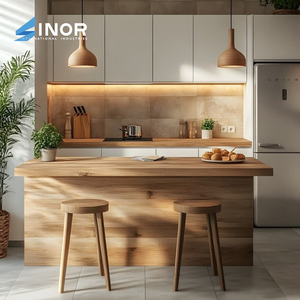 Armoires de cuisine de garde-manger modernes sur mesure Robinet en marbre Façades en verre Porte-étiquettes Compartiments réglables Poignées cachées - Product Image 4