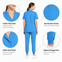 Ensemble de blouses médicales pour femmes à col montant en V, avec boutons-pression cachés, pantalon jogger extensible, uniforme médical, blouses d'infirmière, logo personnalisé