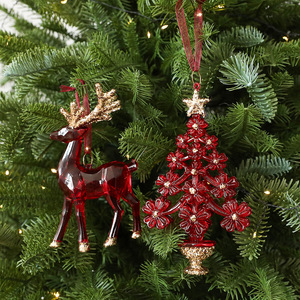LINGKAI <b>Red</b> Gold <b>Glitter</b> Christmas Hanging Ornament Set Acrylic Xmas Tree Pendant Candy Bell Wreath for Holiday Decor - Product Image 5