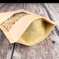 Sachets Doypack en papier kraft avec fenêtre |   Sacs refermables à fermeture éclair pour aliments secs, thé, épices, nourriture pour animaux, chewing-gum et gelée
