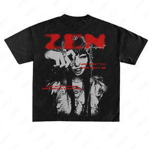 Camiseta gráfica de Hip Hop para hombre de alta calidad, diseño de punto transpirable de algodón pesado negro con agua de lavado - Product Image 4