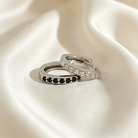 Boucles d'oreilles créoles coréennes en argent sterling S925, zircon noir, plaqué rhodium, tendance, personnalisées, pour mariage, cadeau, fête