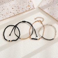 Bracelets minimalistes en alliage plaqué or, lot de 4, avec cordon ciré noir, nœud coulissant, perles de turquoise facettées, chaîne à billes, cadeau pour femme