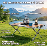 Table de camping pliable portable, légère, en aluminium, compatible IGT, pour la cuisine et le thé en plein air