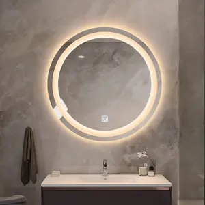 Led makyaj aynası ışık ile duvar asılı banyo ışık banyo aynası çerçeve ile akıllı yuvarlak masa ayna lambası