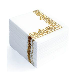 Белые с золотом Цветочные бумажные Коктейльные салфетки Airlaid для свадебного приема - Product Image 1