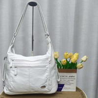 Sac bandoulière multifonction Y2K en PU souple délavé, convertible (à porter à l'épaule, en bandoulière ou sur le dos), grande capacité, fermeture éclair, en polyester