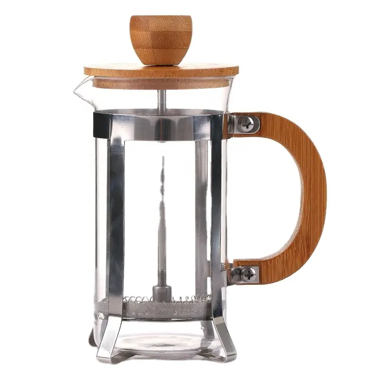 Alta Borosilicato Caraffa Durevole Manico Di Bambù In Acciaio Inox Filtro 350ML Stampa Francese per Caffè/Tè