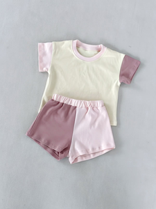 GSSO3504 Tenues d'été personnalisées pour petite fille, imprimé patchwork rose et violet, vêtements pour enfants en gros, ensemble de vêtements pour fille à manches courtes - Product Image 2