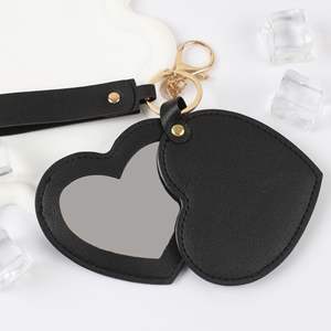 Custom Logo Small Pu Leather Mirror Keychain Travel Rotatable Heart Makeup Cosmetic Pocket Vanity Mini Hand Mirror Keychain - Product Image 6