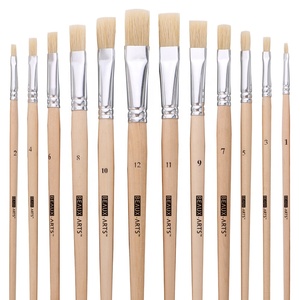 Piatto Hog Setola Artista Pittura Ad Olio e Pittura Acrilica Brush <span class=keywords><strong>Set</strong></span> con Pianura Breve Manico In Legno - Product Image 1