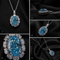Collier pendentif en diamant de laboratoire ovale bleu fantaisie certifié IGI, or massif 14K 18K, micro-pavé halo, bijoux en diamant