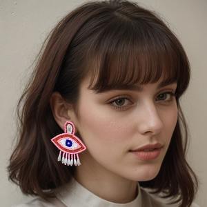 Pendientes de flecos con cuentas de ojo <span class=keywords><strong>del</strong></span> <span class=keywords><strong>diablo</strong></span>, pendientes de cuentas de semillas de colores rosas, colgante de protección bohemio, pendientes de ojo turco, regalo - Product Image 5