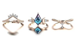 Anillo de Compromiso y Nupcial de Lujo en Plata de Ley 925 con Baño de Oro de 18K, con Alexandrita Certificada en Forma de Cometa, Luna de Mi Vida - Product Image 2