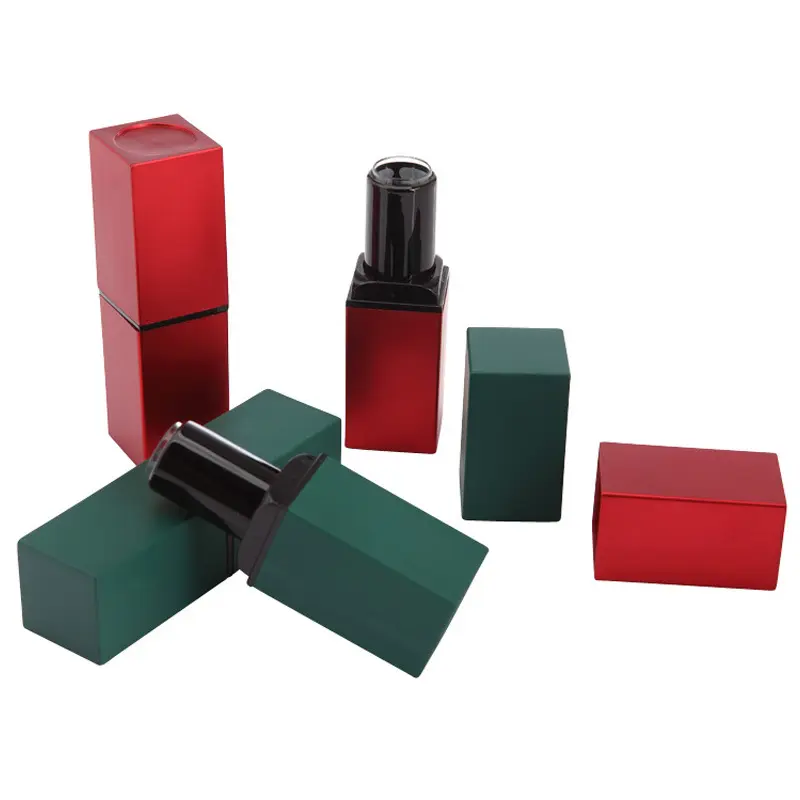 Lipstik kemasan kosmetik DIY persegi merah hitam kosong kustom wadah lip gloss tabung dalam persediaan