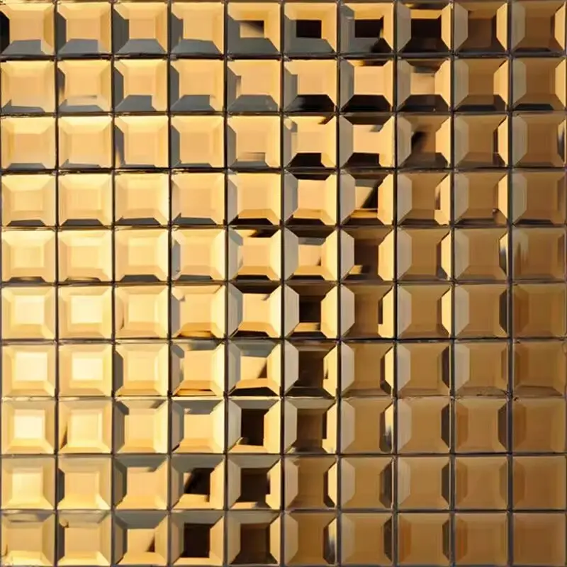 Kahverengi eğimli kare ayna cam mozaik çini gümüş 12X12 inç