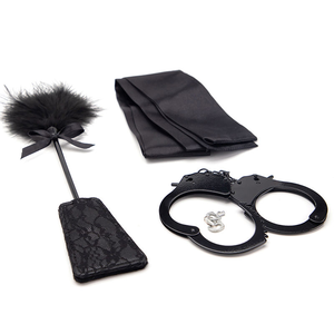 Bondage Kit Voor Koppels Veer Tickler Handboeien Zijde Terughoudendheid Zwart Satijn Stropdas Bdsm Seksspeeltjes Set Volwassen Spel Erotische Producten - Product Image 2