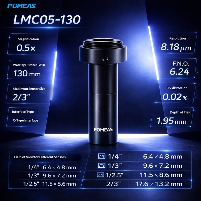 130mm Working Distance 2/3 Inch 0.5X Telecentric Macro Machine Vision Lens C-Mount PMS-LMC05-130