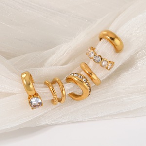 C-shaped Ear <b>Cuffs</b> Gold Plated With Clear Stones Stackable For Non-Pierced Ears Fashion Jewelry - Product Image 3