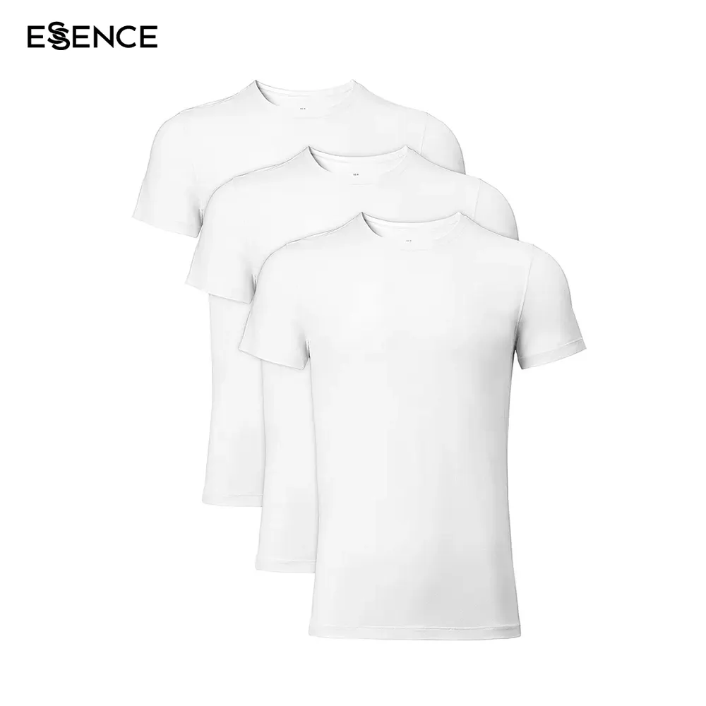 Camisetas masculinas de manga curta, viscose confortável, macia, de bambu, raiom, respirável, pescoço, oem, mm