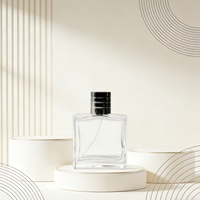 Flacon pulvérisateur carré en verre transparent de luxe personnalisé pour parfum, cosmétiques, diffuseur à bâtonnets, impression sérigraphique, 30ml/50ml/100ml, avec boîte