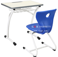 Bureau et chaise individuels modernes pour salle de classe, réglables en hauteur, avec rangement, design ergonomique et durable