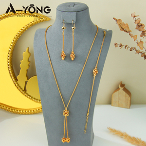 Moda <span class=keywords><strong>Dubia</strong></span> 24K chapado en oro señora collar pendiente pulsera conjunto lujo oro cuenta joyería conjunto para mujer - Product Image 2
