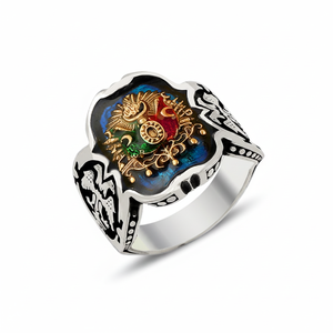 925 Sterling <b>Silver</b> Ottoman Arms Blue Enamel <b>Men</b> <b>Ring</b> Kayi <b>Ring</b> Dirilis Ertugrul <b>Ring</b> - Product Image 2