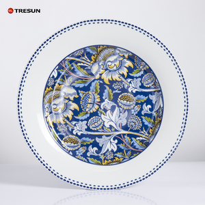 Plato de cerámica ecológico para servir en la cocina, plato de porcelana, diseño de calcomanía Floral de lujo, comida de catering nórdica azul para uso doméstico - Product Image 1