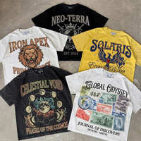 T-shirt Rétro Imprimé Délavé à l'Acide pour Homme, Manches Courtes Décontractées, Coupe Oversize en Coton Tricoté 240g, Style Vintage Streetwear, Nouveau à Bas Prix
