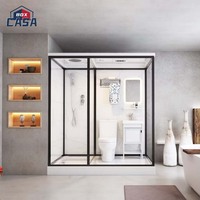 Ensemble de douche moderne écologique à montage au plafond avec cabine de douche, lavabo et toilettes tout-en-un