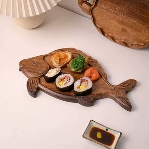 Walnut Wood Fish Shaped <b>Dinner</b> Plate Solid Wood Sushi Serving <b>Tray</b> For Japanese Restaurant Home Use Party Occasion - Product Image 2