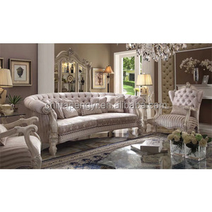 Set di Divani di Lusso in Stile Europeo Vintage, Struttura in Legno Massello Artigianale, Elegante Tessuto, Arredamento <span class=keywords><strong>Classico</strong></span> per <span class=keywords><strong>Soggiorno</strong></span> - Product Image 4