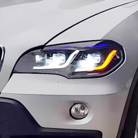 Conjunto de Faros Delanteros X5 2007-2013, Modelo E70, Actualización con Lentes de Proyector LED, Luces de Circulación Diurna con Borde Azul, Señales de Giro, 55W de Alta Potencia